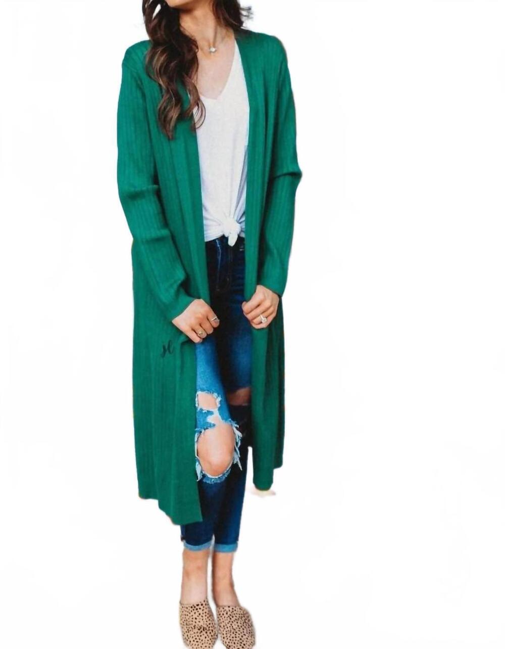 NEW JESS LEA go to ribbed duster cardigan in emerald